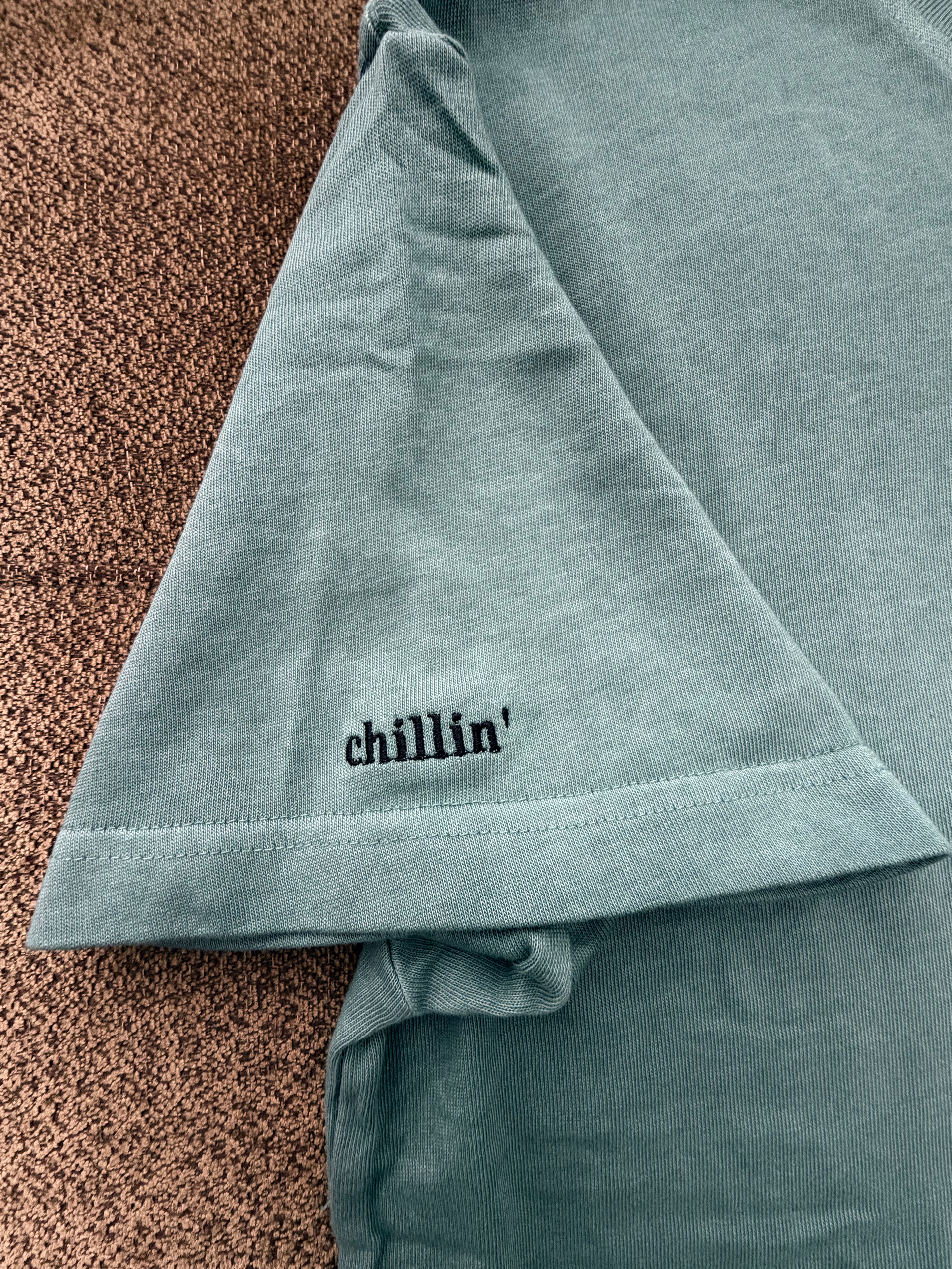 Chillin Embroidered Sleeve T-Shirt - Minimalist Line Art