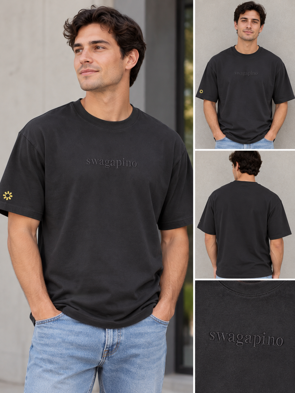 Swagapino Cropped T-Shirt - Embroidered Filipino Sun Sleeve