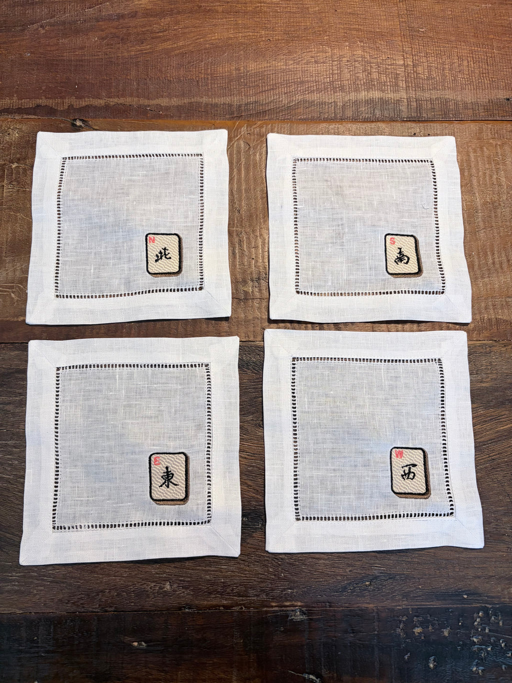 Mahjong Cocktail Napkins - Embroidered Set of 4
