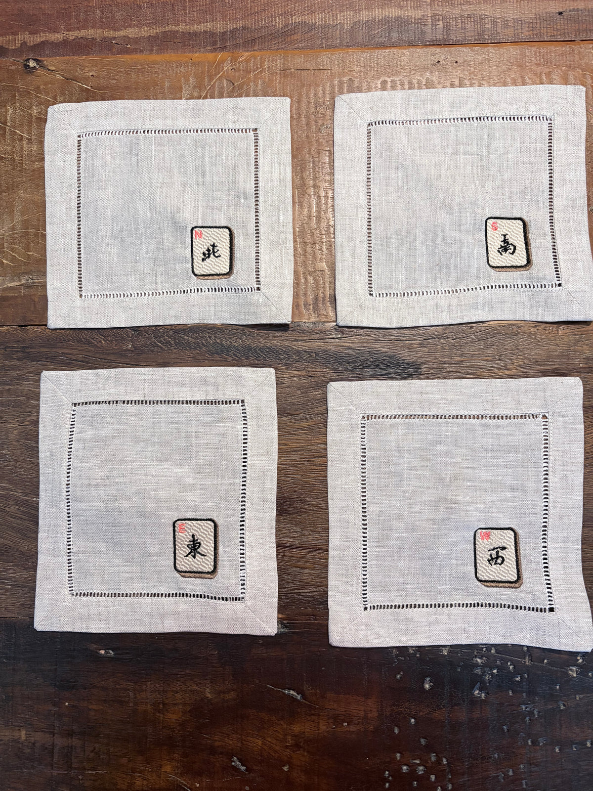 Mahjong Cocktail Napkins - Embroidered Set of 4